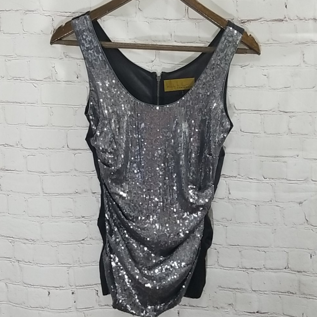 Nicole Miller Silver Sequined Zippered Top